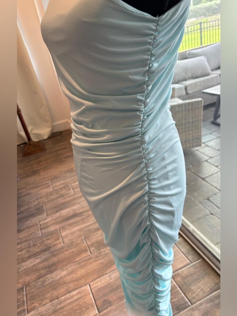 Mint Green Ruched Midi Dress - Women sz Large - Picture 3 of 6